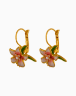 Pink-Green Floral Earrings with Pearl