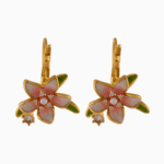 Pink-Green Floral Earrings with Pearl