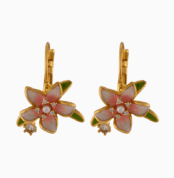 Pink-Green Floral Earrings with Pearl