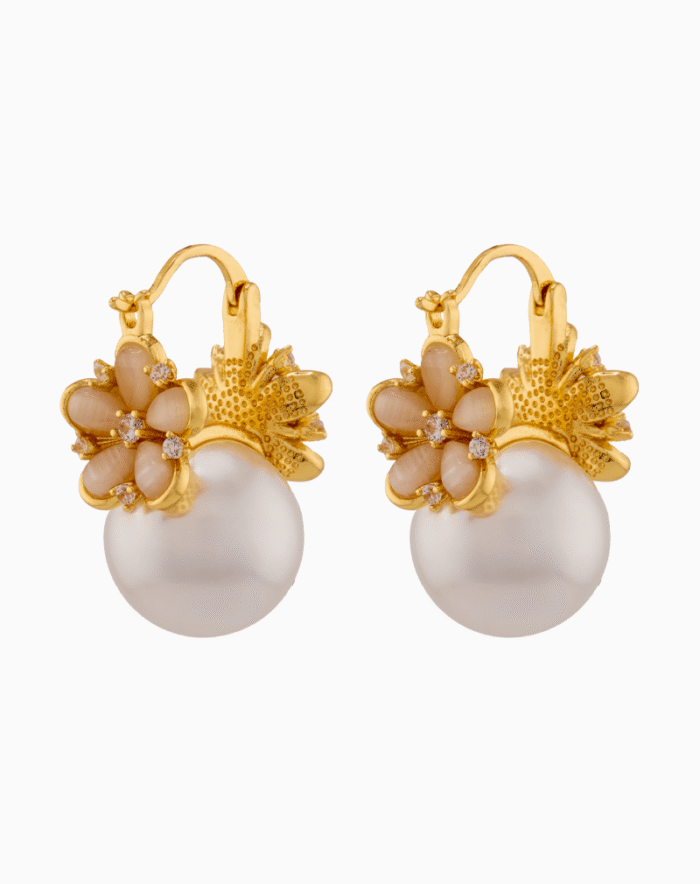 blue floral earrings, pearl earrings, Shoucka jewelry