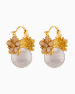 floral earrings, pink green jewelry, pearl earrings