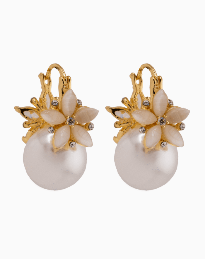 white pearl earrings, floral wedding earrings, Shoucka