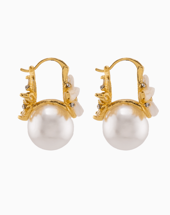 white pearl earrings, floral wedding earrings, Shoucka
