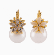 white pearl earrings, floral wedding earrings, Shoucka