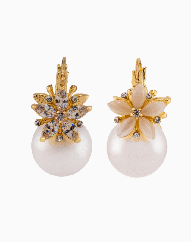 white pearl earrings, floral wedding earrings, Shoucka