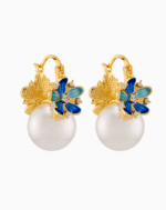 blue floral earrings, pearl earrings, Shoucka jewelry