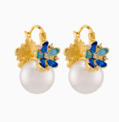 صفحه اصلی blue floral earrings, pearl earrings, Shoucka jewelry
