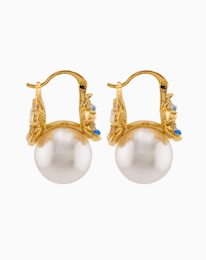 blue floral earrings, pearl earrings, Shoucka jewelry