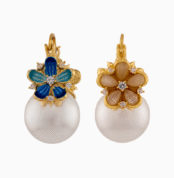blue floral earrings, pearl earrings, Shoucka jewelry