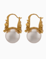 گوشواره مرواریدی با گل قرمز - طلایی - Image 3