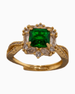 انگشتر زنانه شوکا طرح هاله با نگین زمردی - طلایی - Image 4