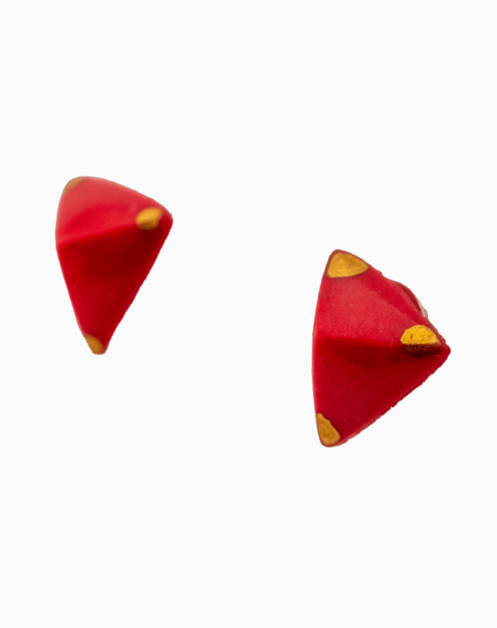 Red Triangle Stud Earrings , Hypoallergenic Steel Geometric Jewelry