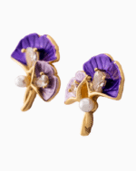 Shooka Purple Enamel Ginkgo Leaf & Pearl Earrings
