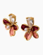 Shooka Enamel Flower Earrings with Pear-Cut Crystal & Pearl