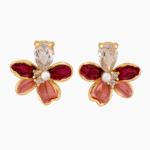 Shooka Enamel Flower Earrings with Pear-Cut Crystal & Pearl