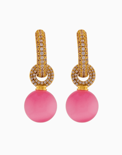 Shooka Pavé Crystal Hoop Earrings with Matte Pink Orb Dangle