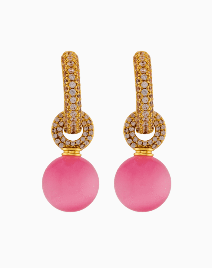 Shooka Pavé Crystal Hoop Earrings with Matte Pink Orb Dangle