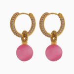 Shooka Pavé Crystal Hoop Earrings with Matte Pink Orb Dangle
