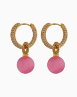 Shooka Pavé Crystal Hoop Earrings with Matte Pink Orb Dangle