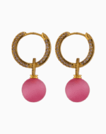 Shooka Pavé Crystal Hoop Earrings with Matte Pink Orb Dangle