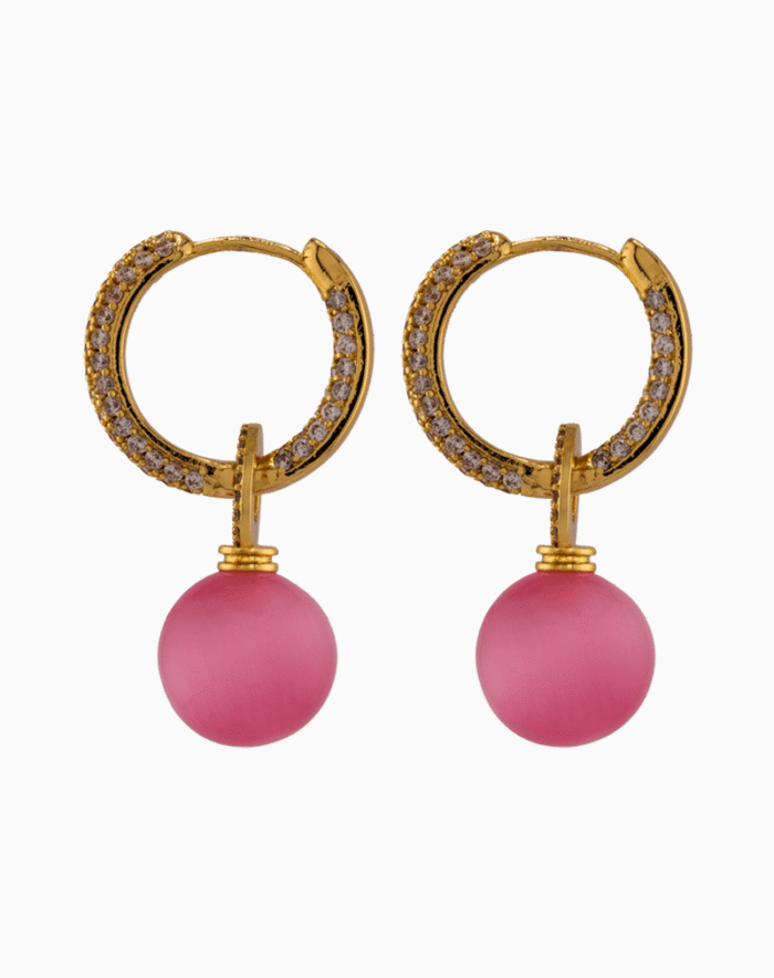 Shooka Pavé Crystal Hoop Earrings with Matte Pink Orb Dangle