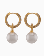 Shooka Pearl Dangle Hoop Earrings | Champagne Pavé Crystal Jewelry