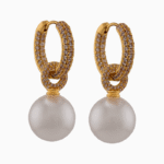 Shooka Pearl Dangle Hoop Earrings | Champagne Pavé Crystal Jewelry