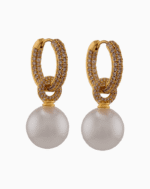 Shooka Pearl Dangle Hoop Earrings | Champagne Pavé Crystal Jewelry