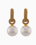 Shooka Pearl Dangle Hoop Earrings | Champagne Pavé Crystal Jewelry