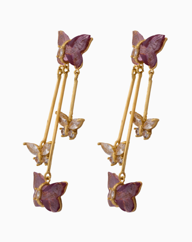 Shooka Butterfly Cascade Dangle Earrings | Purple & Crystal Gold-Plated Jewelry