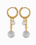 Shooka Bamboo Dangle Hoop Earrings | White Stone & Crystal Gold-Plated Jewelry for Women