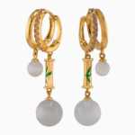 Shooka Bamboo Dangle Hoop Earrings | White Stone & Crystal Gold-Plated Jewelry for Women
