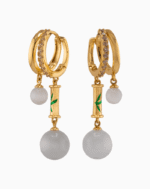 Shooka Bamboo Dangle Hoop Earrings | White Stone & Crystal Gold-Plated Jewelry for Women