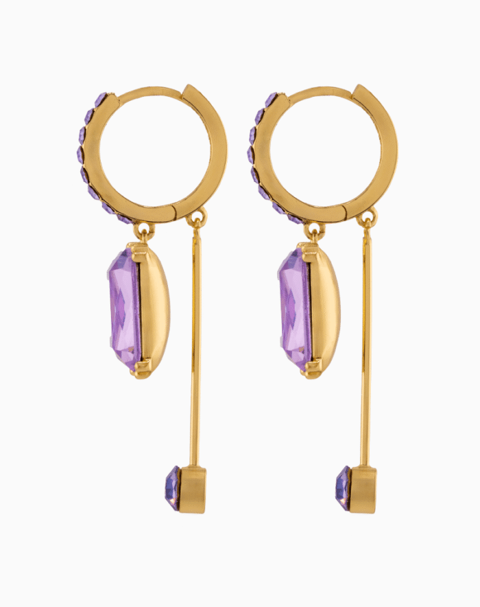 Shooka Modern Dangle Earrings | Purple Crystal & Gold-Plated Jewelry for Women