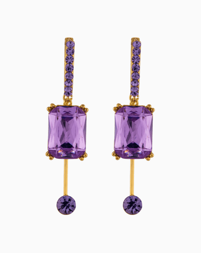 Shooka Modern Dangle Earrings | Purple Crystal & Gold-Plated Jewelry for Women