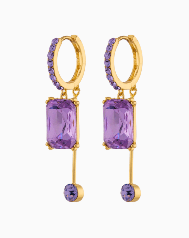 Shooka Modern Dangle Earrings | Purple Crystal & Gold-Plated Jewelry for Women