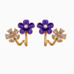 Shooka Purple Enamel & Crystal Flower Ear Crawler Earrings