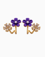 Shooka Purple Enamel & Crystal Flower Ear Crawler Earrings