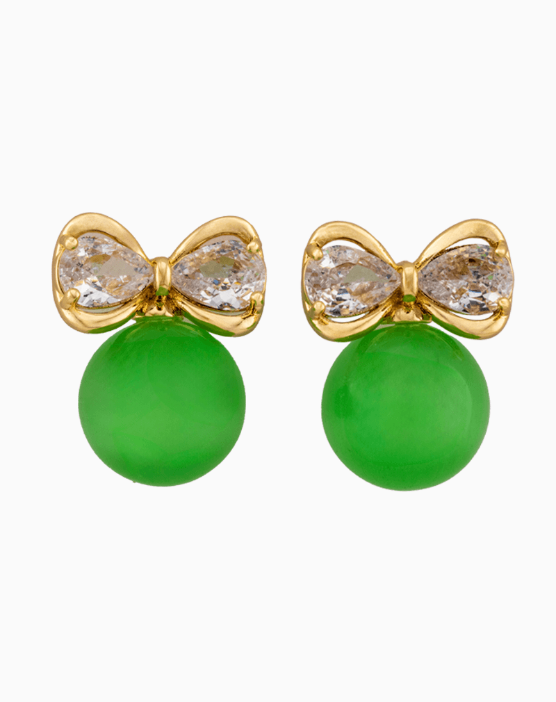 EAWGOCXX02000004 Shooka Green Stone & Crystal Bow Earrings for Women
