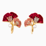 Shooka Red & Pink Enamel Ginkgo Leaf Earrings for Women