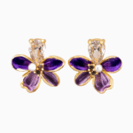 Shooka Purple & Lilac Enamel Flower Earrings with Pear-Cut Crystal