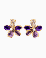 Shooka Purple & Lilac Enamel Flower Earrings with Pear-Cut Crystal
