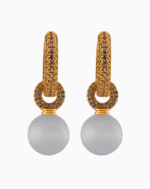 Shooka Pavé Crystal Hoop Earrings | Matte Milky Orb Dangle | Gold-Plated