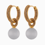 Shooka Pavé Crystal Hoop Earrings | Matte Milky Orb Dangle | Gold-Plated