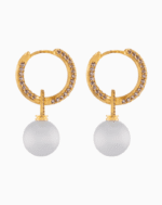 Shooka Pavé Crystal Hoop Earrings | Matte Milky Orb Dangle | Gold-Plated
