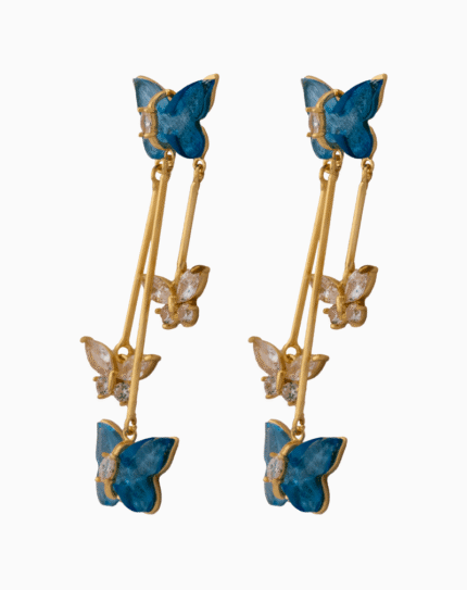 Shooka Blue Butterfly Cascade Dangle Earrings | Gold-Plated Jewelry