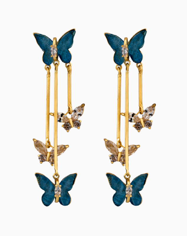 Shooka Blue Butterfly Cascade Dangle Earrings | Gold-Plated Jewelry