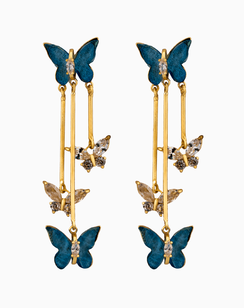 EAWGOCXX02000009 Shooka Blue Butterfly Cascade Dangle Earrings | Gold-Plated Jewelry