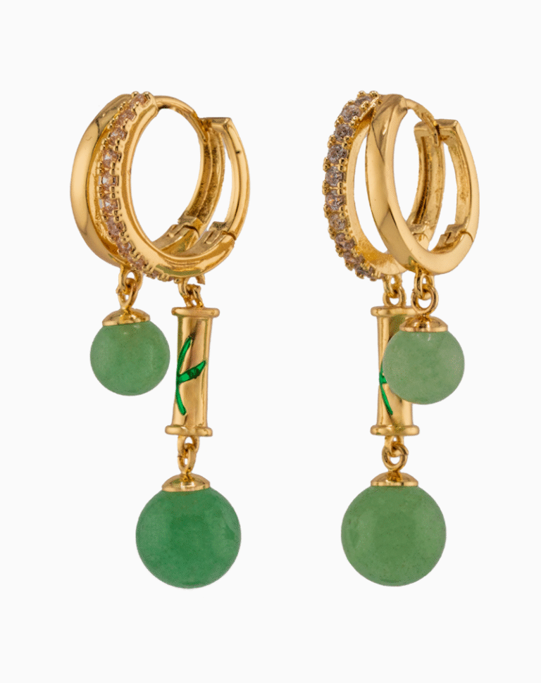 صفحه اصلی Shooka Bamboo Dangle Hoop Earrings | Green Jade Stone & Crystal Gold-Plated Jewelry for Women