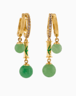 Shooka Bamboo Dangle Hoop Earrings | Green Jade Stone & Crystal Gold-Plated Jewelry for Women